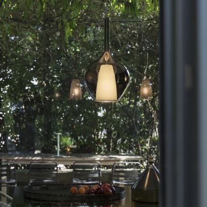 Ideal Lux - Pendellampa med kabel KALIQUE 1xE27/42W/230V Ø 18 cm rökfärgad svart