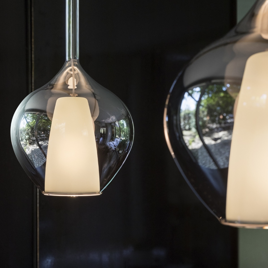 Ideal Lux - Pendellampa med kabel KALIQUE 1xE27/42W/230V Ø 18 cm rökfärgad svart