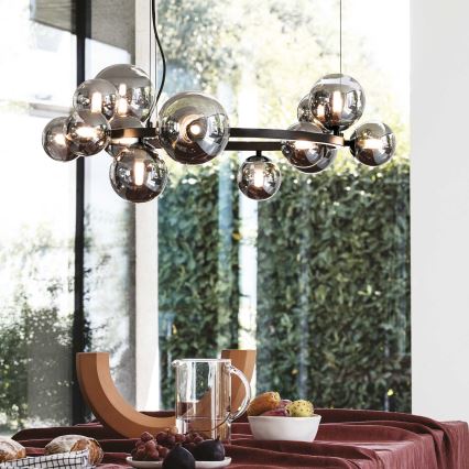 Ideal Lux - LED-ljuskrona med vajerupphängning PERLAGE 14xG9/3W/230V Ø 85 cm svart/rökfärgad