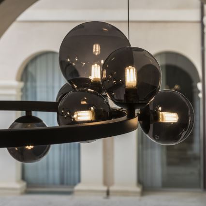 Ideal Lux - LED-ljuskrona med vajerupphängning PERLAGE 14xG9/3W/230V Ø 85 cm svart/rökfärgad