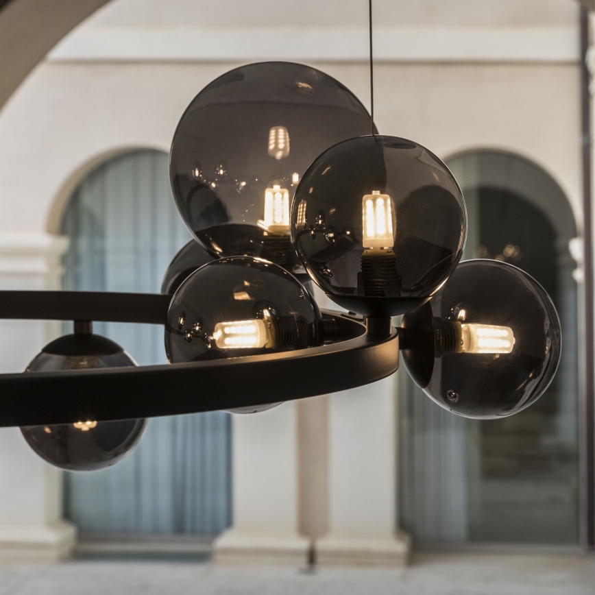 Ideal Lux - LED-ljuskrona med vajerupphängning PERLAGE 14xG9/3W/230V Ø 85 cm svart/rökfärgad