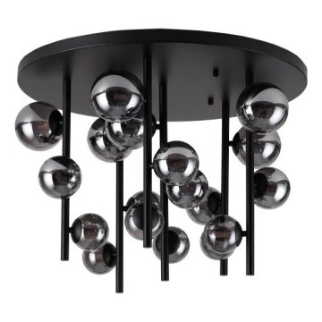 Ideal Lux - PERLAGE LED-ljuskrona på stång, 18 x G9 (3 W), 230 V, Ø 70 cm, svart/röktonad