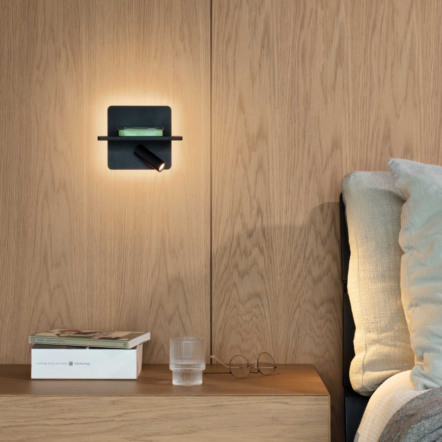 Ideal Lux - PIANO LED väggspot, 10W, 230V, CRI 90, USB, svart
