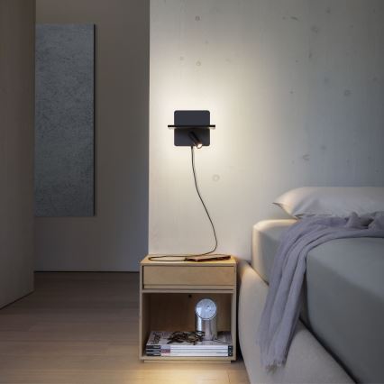 Ideal Lux - PIANO LED väggspot, 10W, 230V, CRI 90, USB, svart