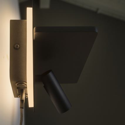 Ideal Lux - PIANO LED väggspot, 10W, 230V, CRI 90, USB, svart