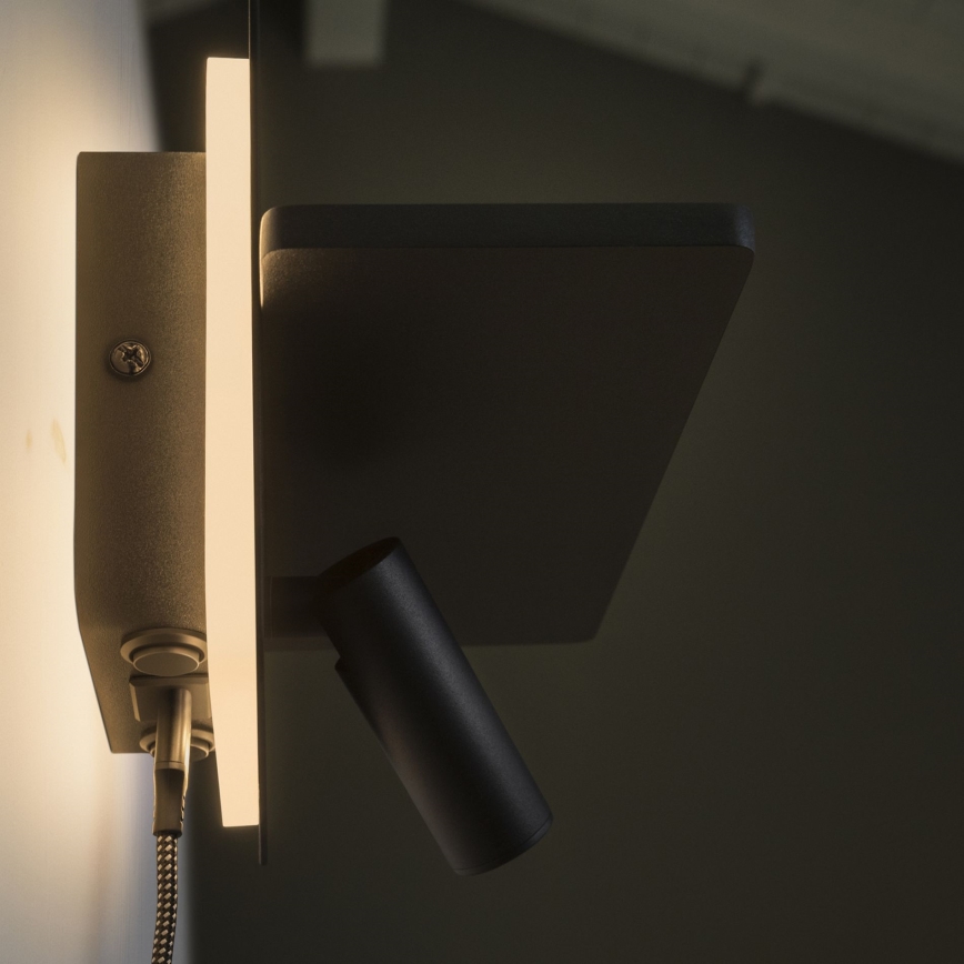 Ideal Lux - PIANO LED väggspot, 10W, 230V, CRI 90, USB, svart