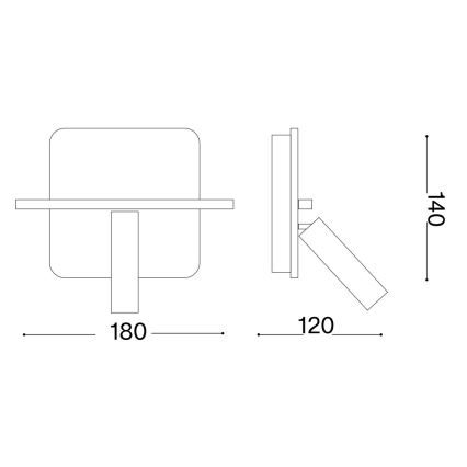 Ideal Lux - PIANO LED väggspot, 10W, 230V, CRI 90, USB, svart