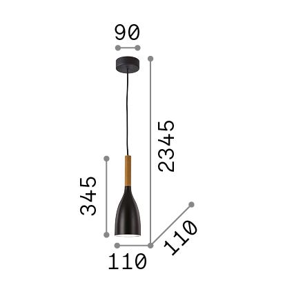 Ideal Lux - Taklampa på kabel MANHATTAN 1xE14/40W/230V Ø 11 cm svart/bok