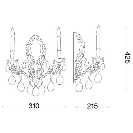 Ideal Lux - Vägglampa i kristall GIOCONDA 2xE14/40W/230V guld