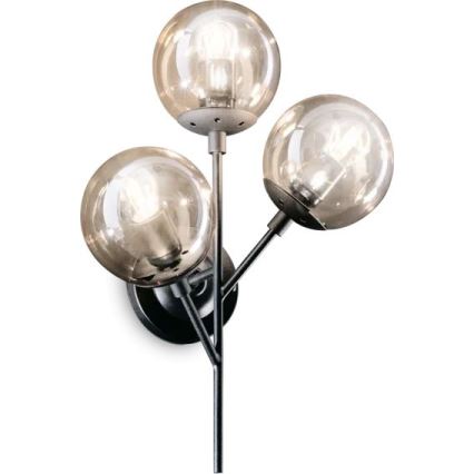 Ideal Lux - Vägglampa KEPLER 3xE27/42W/230V svart/rökig