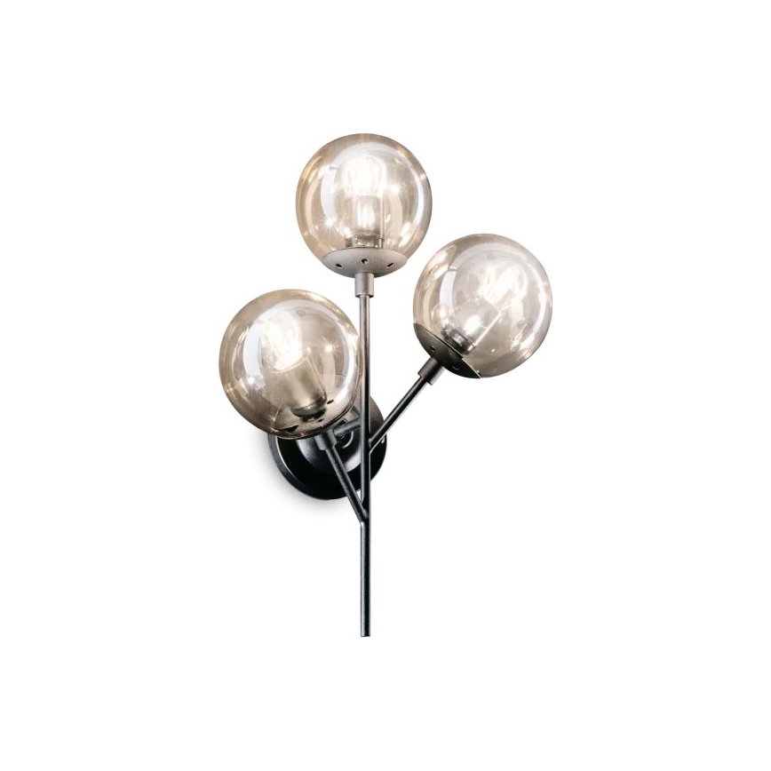 Ideal Lux - Vägglampa KEPLER 3xE27/42W/230V svart/rökig