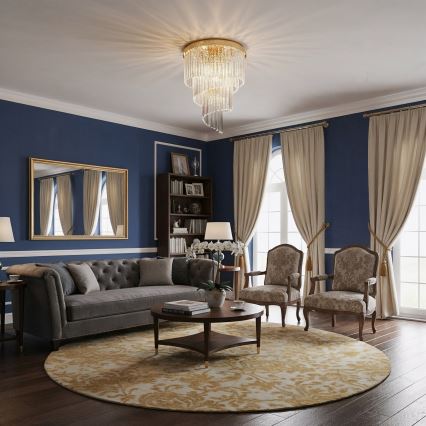 Ideal Lux - Ytmonterad kristallkrona CARLTON 12xE14/40W/230V diameter 50 cm guld