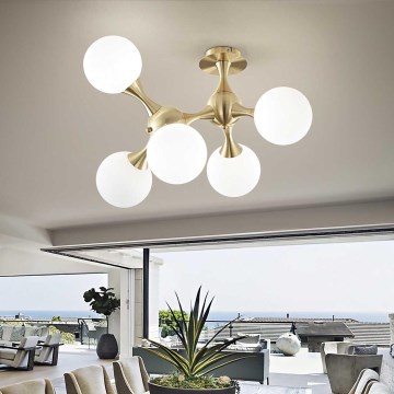 Ideal Lux - Ytmonterad taklampa NODI 5xE14/28W/230V 50x55 cm mässing/vit