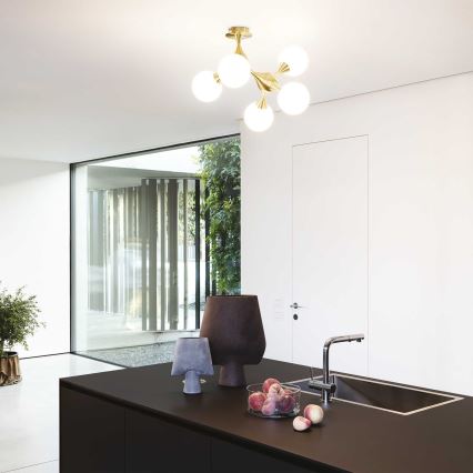 Ideal Lux - Ytmonterad taklampa NODI 5xE14/28W/230V 50x55 cm mässing/vit