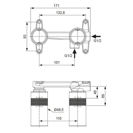 Ideal Standard A1313NU - Monteringskropp för inbyggd tvättställsblandare BUILT-IN blå