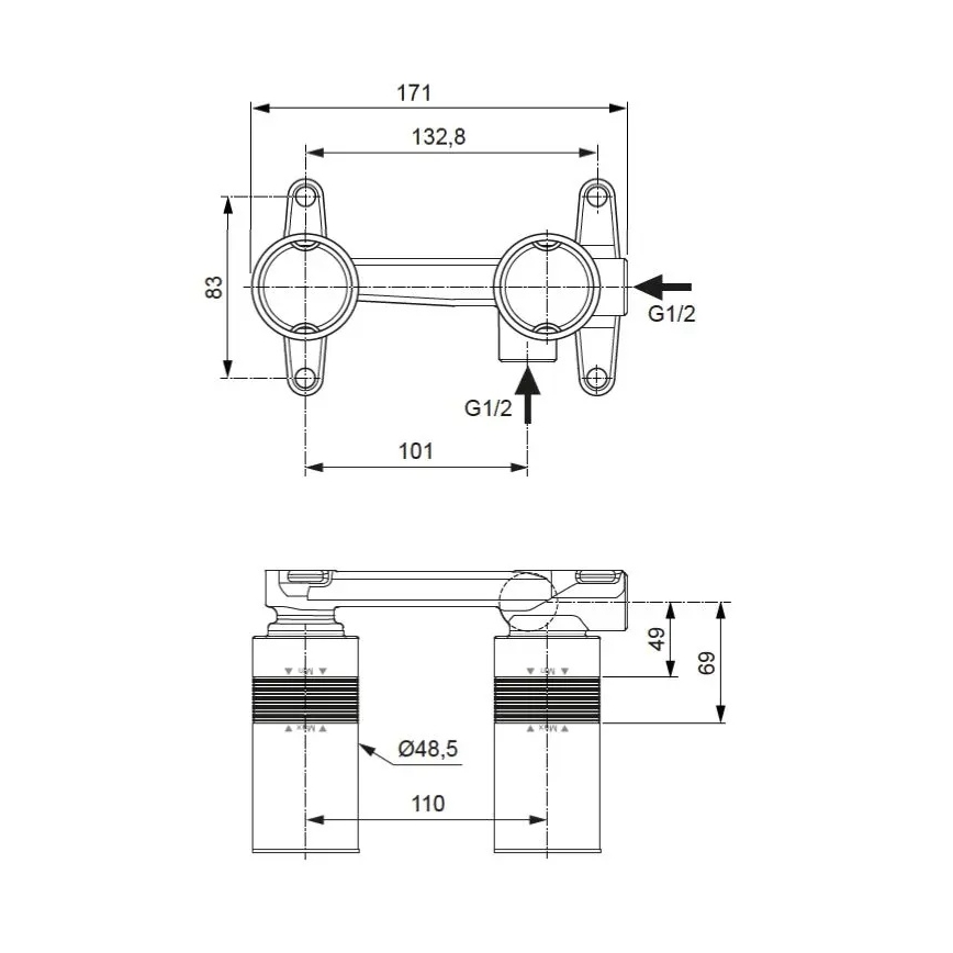 Ideal Standard A1313NU - Monteringskropp för inbyggd tvättställsblandare BUILT-IN blå