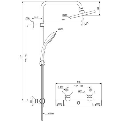 Ideal Standard A7208AA - Duschset med termostatblandare CERATHERM T25, polerad krom
