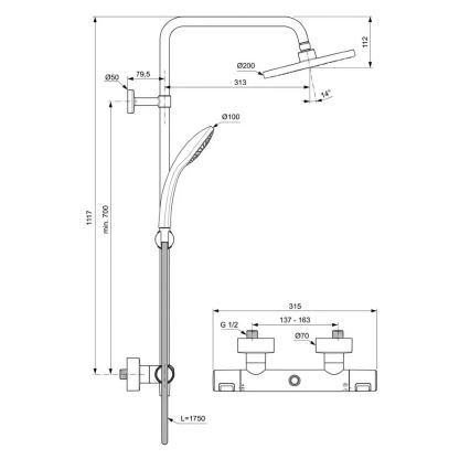Ideal Standard A7545XG - Duschset med termostatblandare CERATHERM T25 matt svart