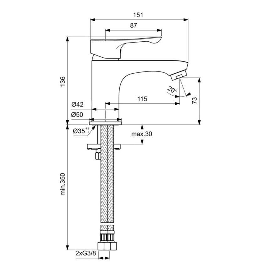 Ideal Standard BC552AA - Tvättställsblandare ALPHA 13,6 cm, polerad krom