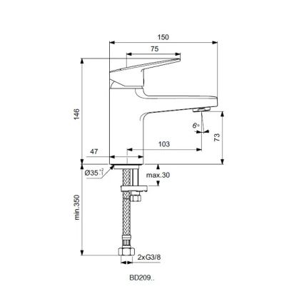 Ideal Standard BD209AA - Tvättställsblandare CERAPLAN 14,6 cm, blank krom
