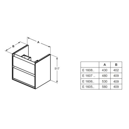 Ideal Standard E1606B2 - Underskåp för tvättställ CONNECT AIR 53 x 40,9 cm, vit