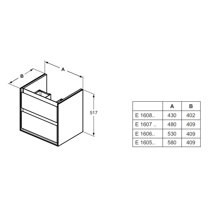 Ideal Standard E1606B2 - Underskåp för tvättställ CONNECT AIR 53 x 40,9 cm, vit