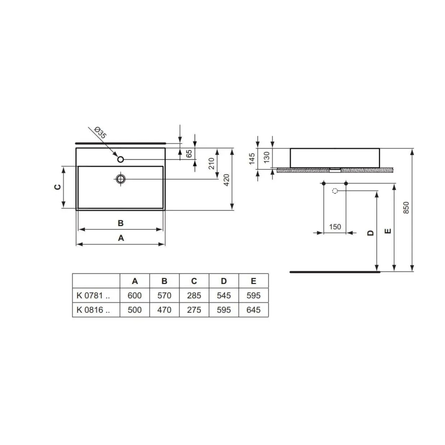 Ideal Standard K081601 - Påliggande tvättställ STRADA 60x42 cm keramik/vit