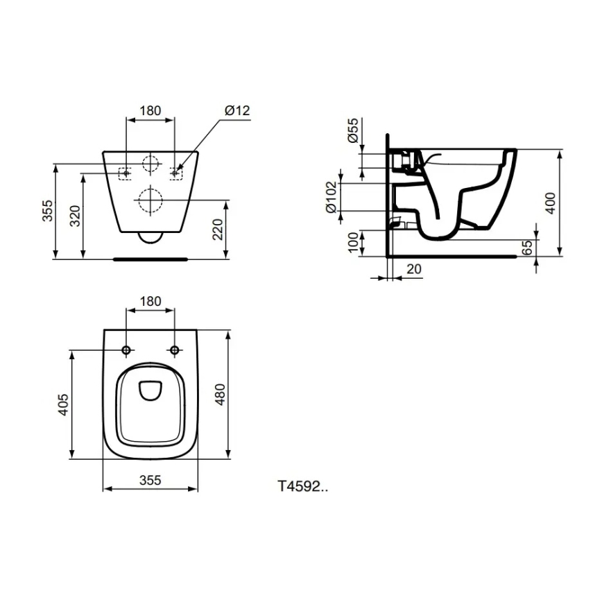 Ideal Standard T459201 - Vägghängd WC Rimless I.LIFE S keramik/vit