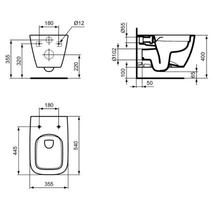 Ideal Standard T461401 - Väggmonterad WC-stol utan spolkant I.LIFE B keramik/vit