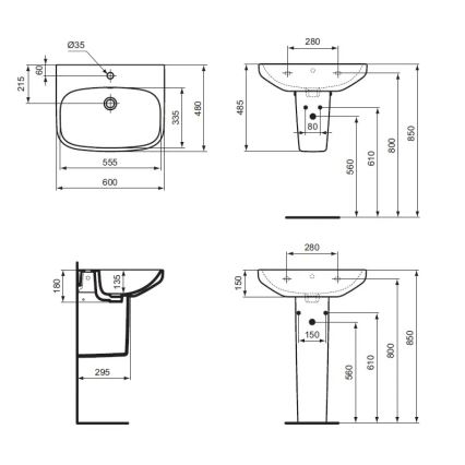 Ideal Standard T470501 - Vägghängt tvättställ I.LIFE A 60x48 cm keramik/vit