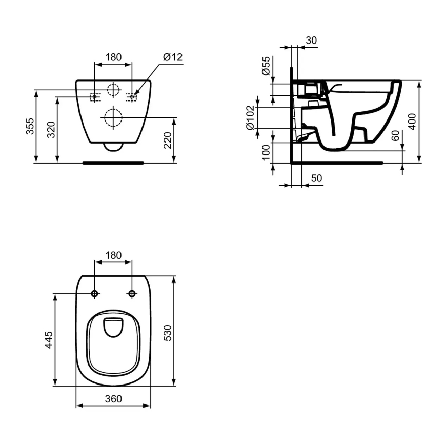 Ideal Standard T493201 - Vägghängd WC utan spolkant TESI keramik/vit