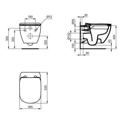 Ideal Standard T536001 - Vägghängd WC utan spolkant med SoftClose-sits TESI keramik/vit