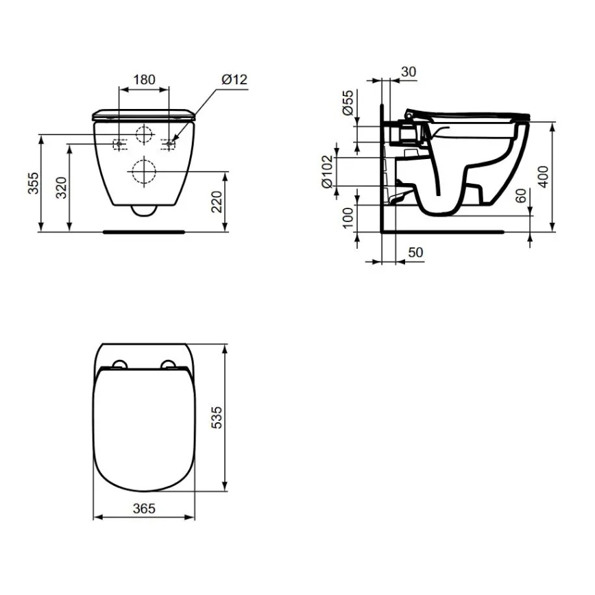 Ideal Standard T536001 - Vägghängd WC utan spolkant med SoftClose-sits TESI keramik/vit