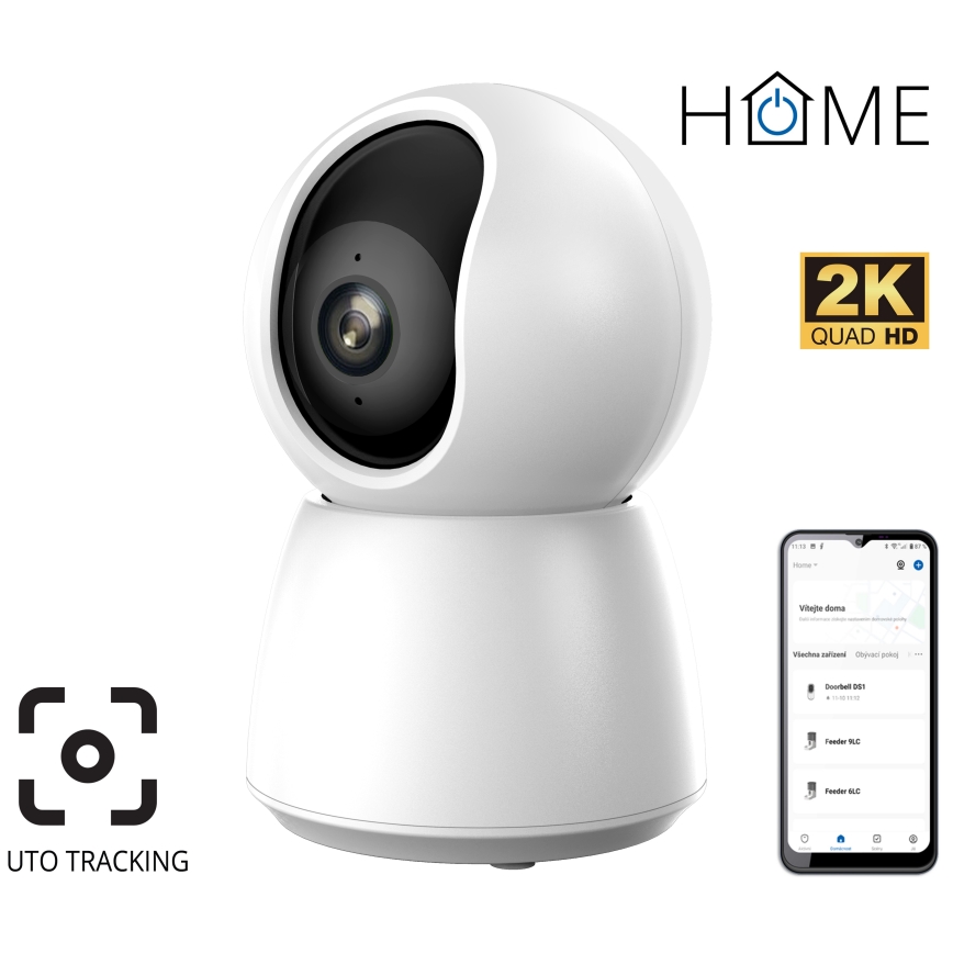 Smartkamera med rörelsesensor 2K 5V Wi-Fi Tuya vit