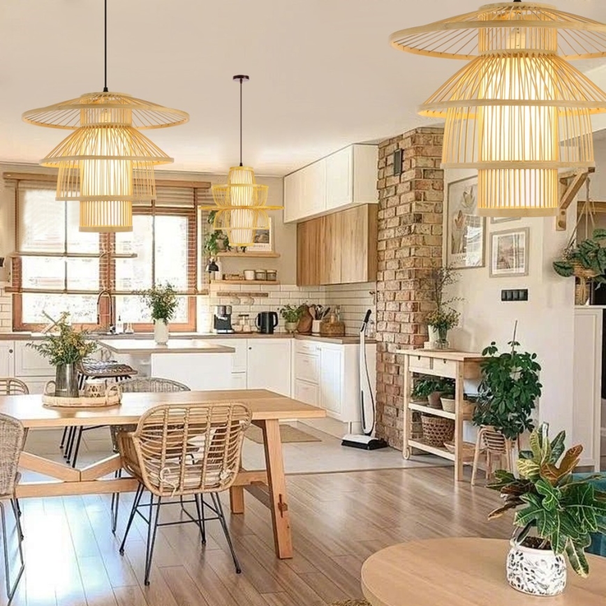 Ljuskrona med textilsladd PINCHOS 1xE27/40W/230V diameter 45 cm bambu