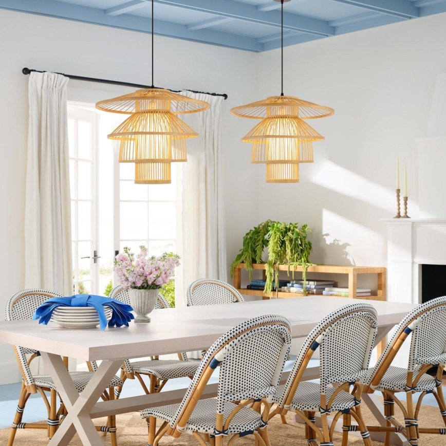 Ljuskrona med textilsladd PINCHOS 1xE27/40W/230V diameter 50 cm bambu