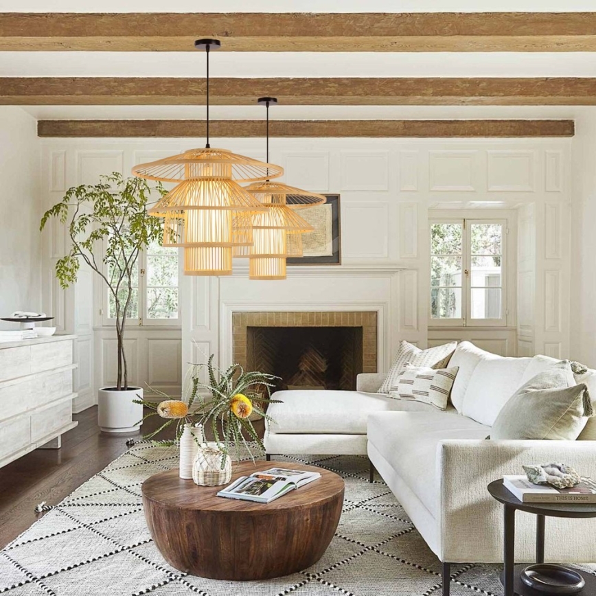 Ljuskrona med textilsladd PINCHOS 1xE27/40W/230V diameter 50 cm bambu