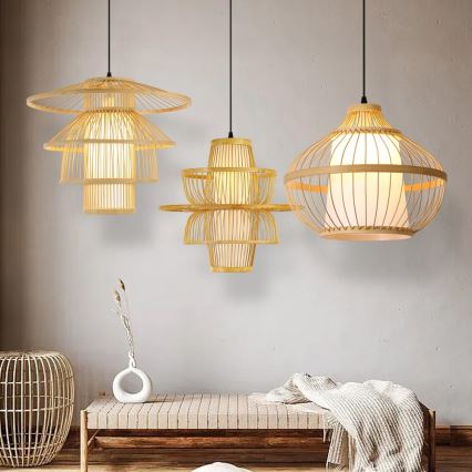 Ljuskrona med textilsladd PINCHOS 1xE27/40W/230V diameter 50 cm bambu