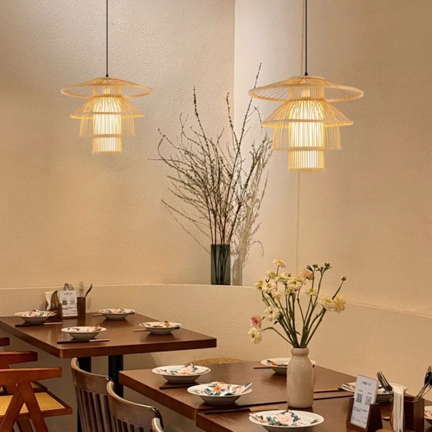 Ljuskrona med textilsladd PINCHOS 1xE27/40W/230V diameter 50 cm bambu