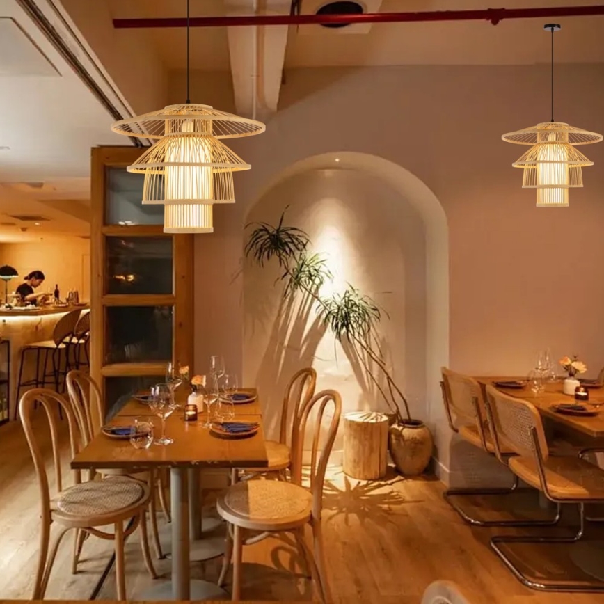 Ljuskrona med textilsladd PINCHOS 1xE27/40W/230V diameter 50 cm bambu