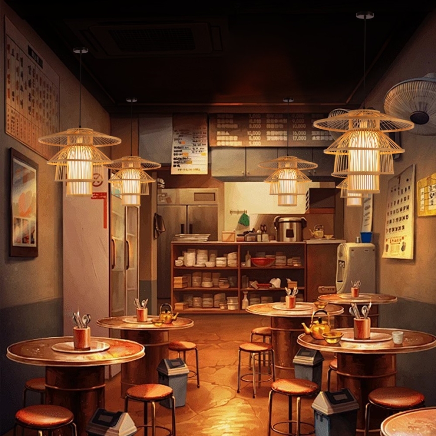 Ljuskrona med textilsladd PINCHOS 1xE27/40W/230V diameter 50 cm bambu