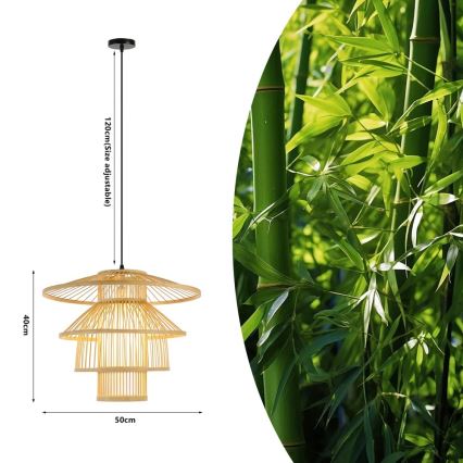 Ljuskrona med textilsladd PINCHOS 1xE27/40W/230V diameter 50 cm bambu