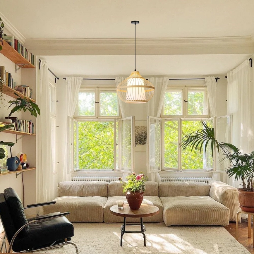 Ljuskrona med textilsladd PINCHOS 1xE27/40W/230V diameter 40 cm bambu