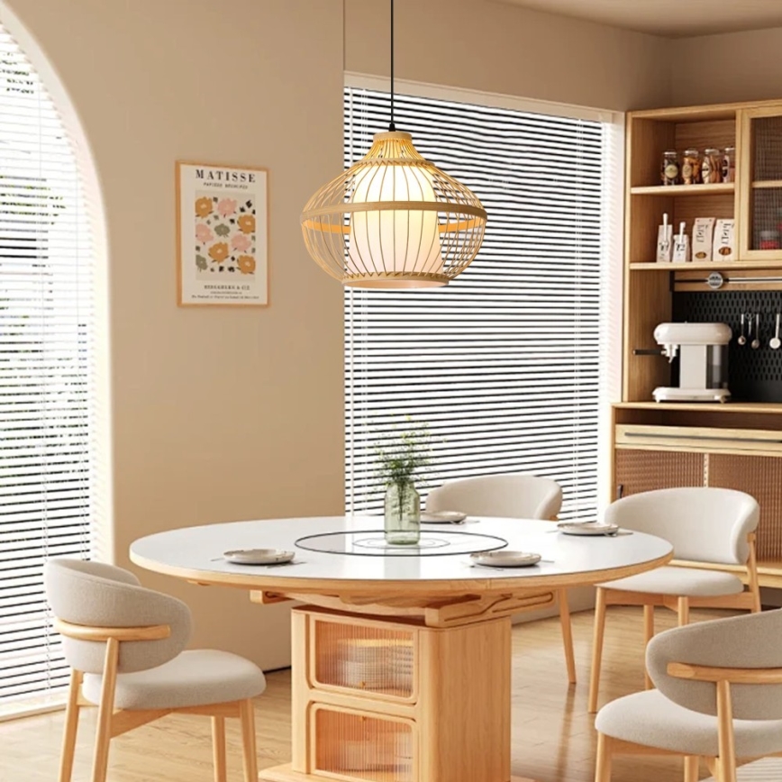 Ljuskrona med textilsladd PINCHOS 1xE27/40W/230V diameter 40 cm bambu