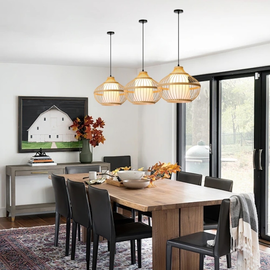 Ljuskrona med textilsladd PINCHOS 1xE27/40W/230V diameter 40 cm bambu