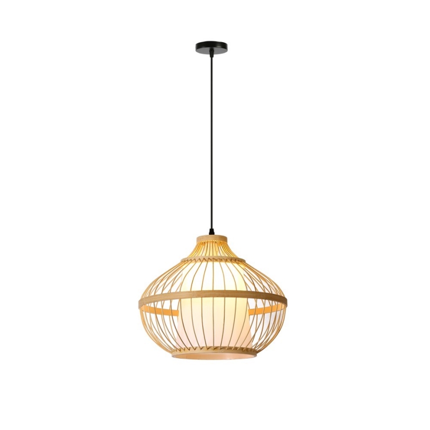 Ljuskrona med textilsladd PINCHOS 1xE27/40W/230V diameter 40 cm bambu