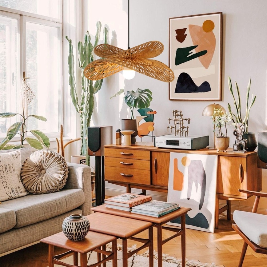 Ljuskrona med textilsladd MARIPOSA 1xE27/40W/230V diameter 50 cm jute