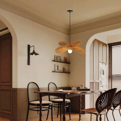 Ljuskrona med textilsladd MARIPOSA 1xE27/40W/230V diameter 50 cm jute