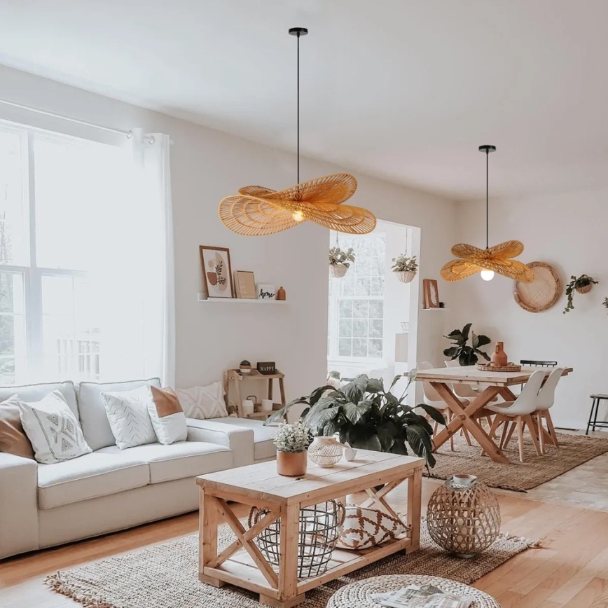 Ljuskrona med textilsladd MARIPOSA 1xE27/40W/230V diameter 80 cm jute