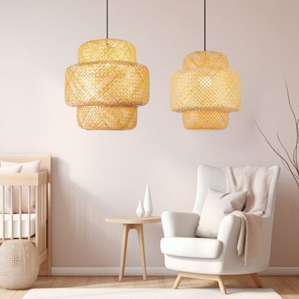 Ljuskrona med textilsladd HILO 1xE27/40W/230V diameter 47 cm bambu
